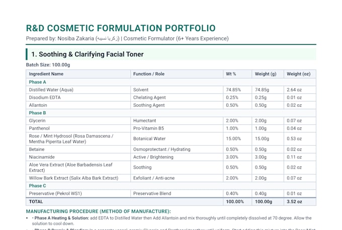 develop cosmetic formulations , inci ingredient lists